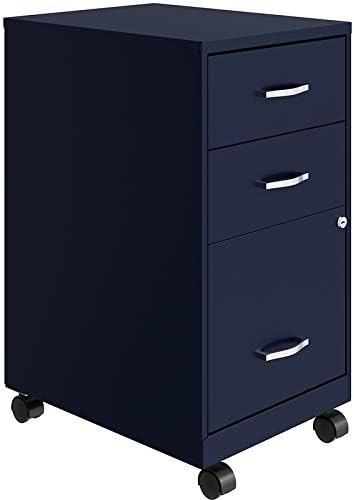 Navy 3 Drawer Metal Mobile File Cabinet with Lock J6672