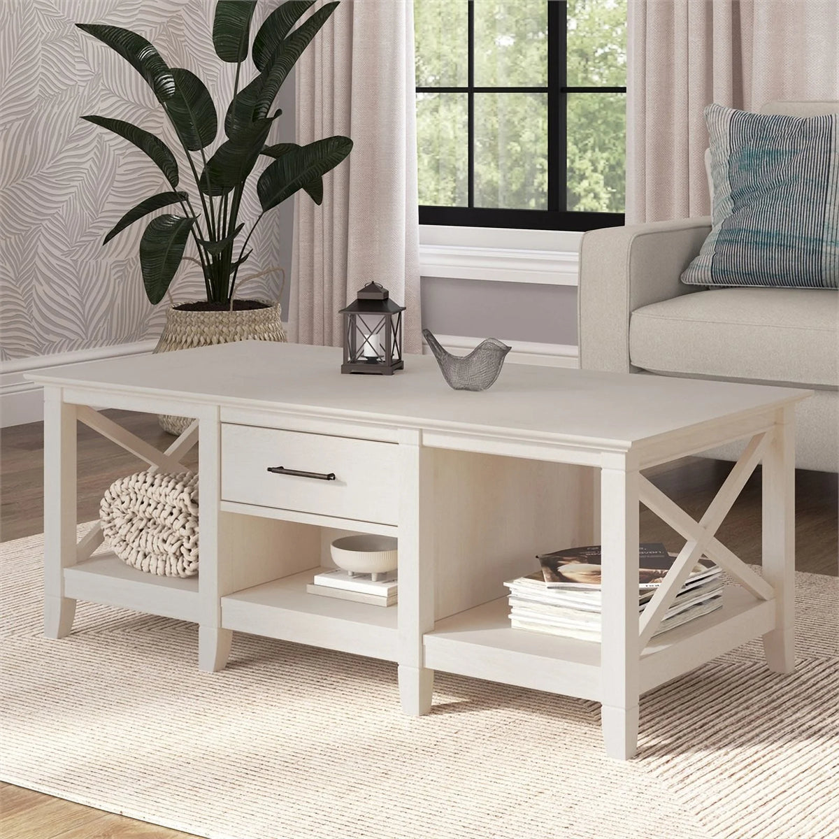 White Engineered Wood Coffee Table with Storage F339