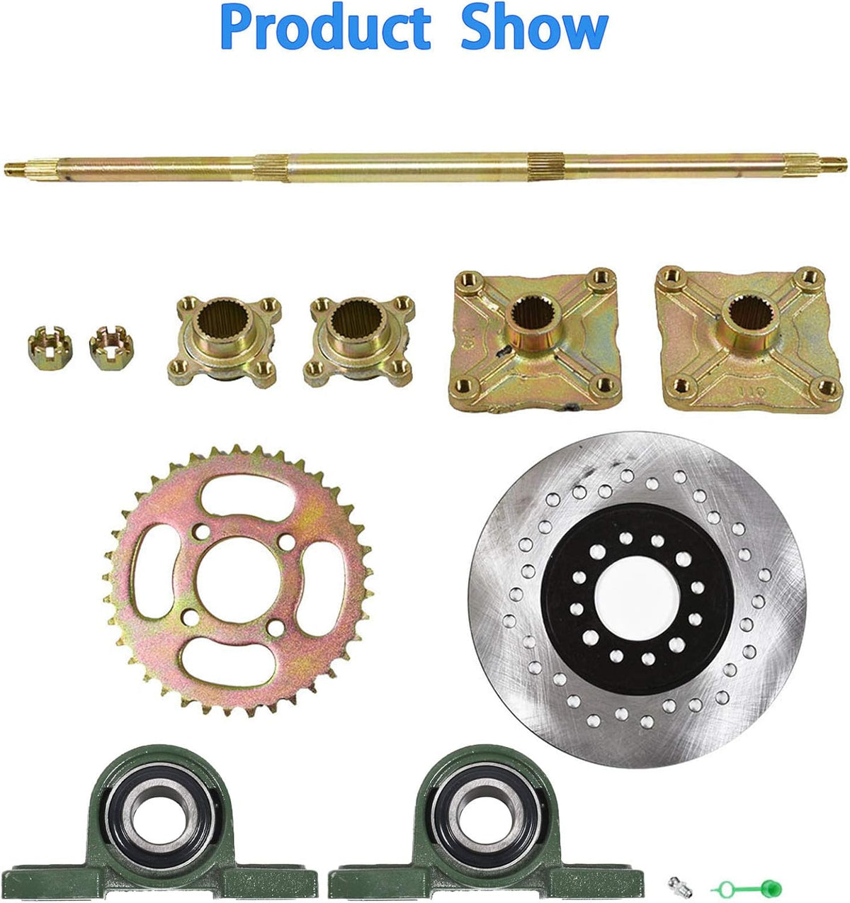 1.2x 32 Live Rear Axle Kit with Disc Rotor Wheel Hub for 428 Sprocket Go Kart ATV Quad Drift Trikes B30637