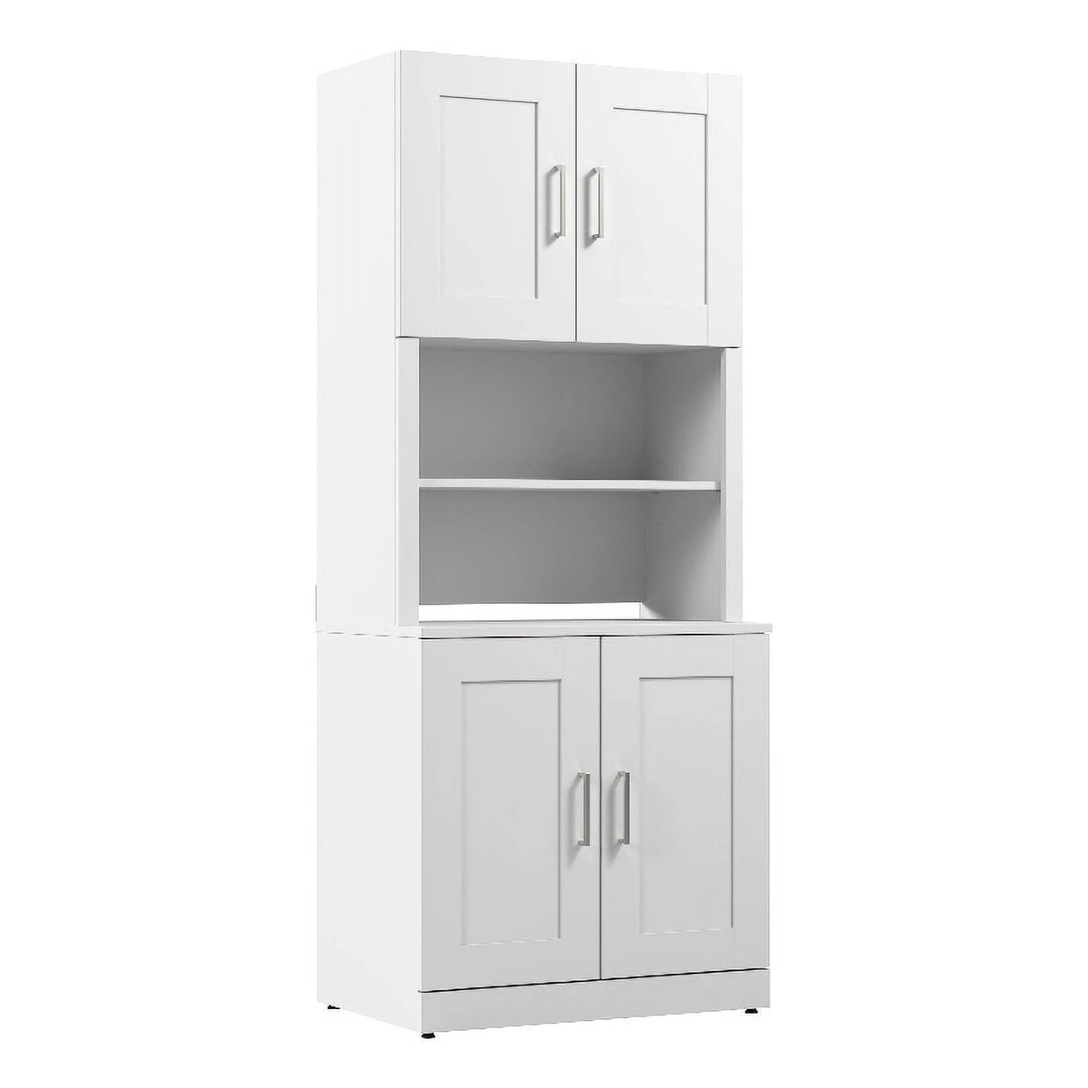 White Engineered Wood Storage Cabinet with Doors and Hutch L265