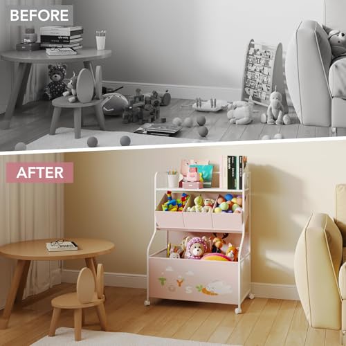 White 3-Tier Toy Storage Organizer with Wheels R3286