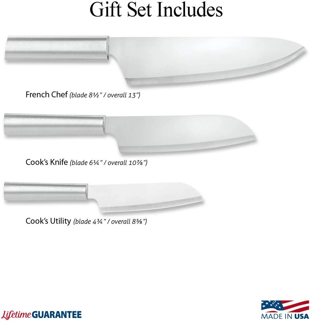 3-Piece Stainless Steel Knife Set with Aluminum Handles and Sharpener I17775