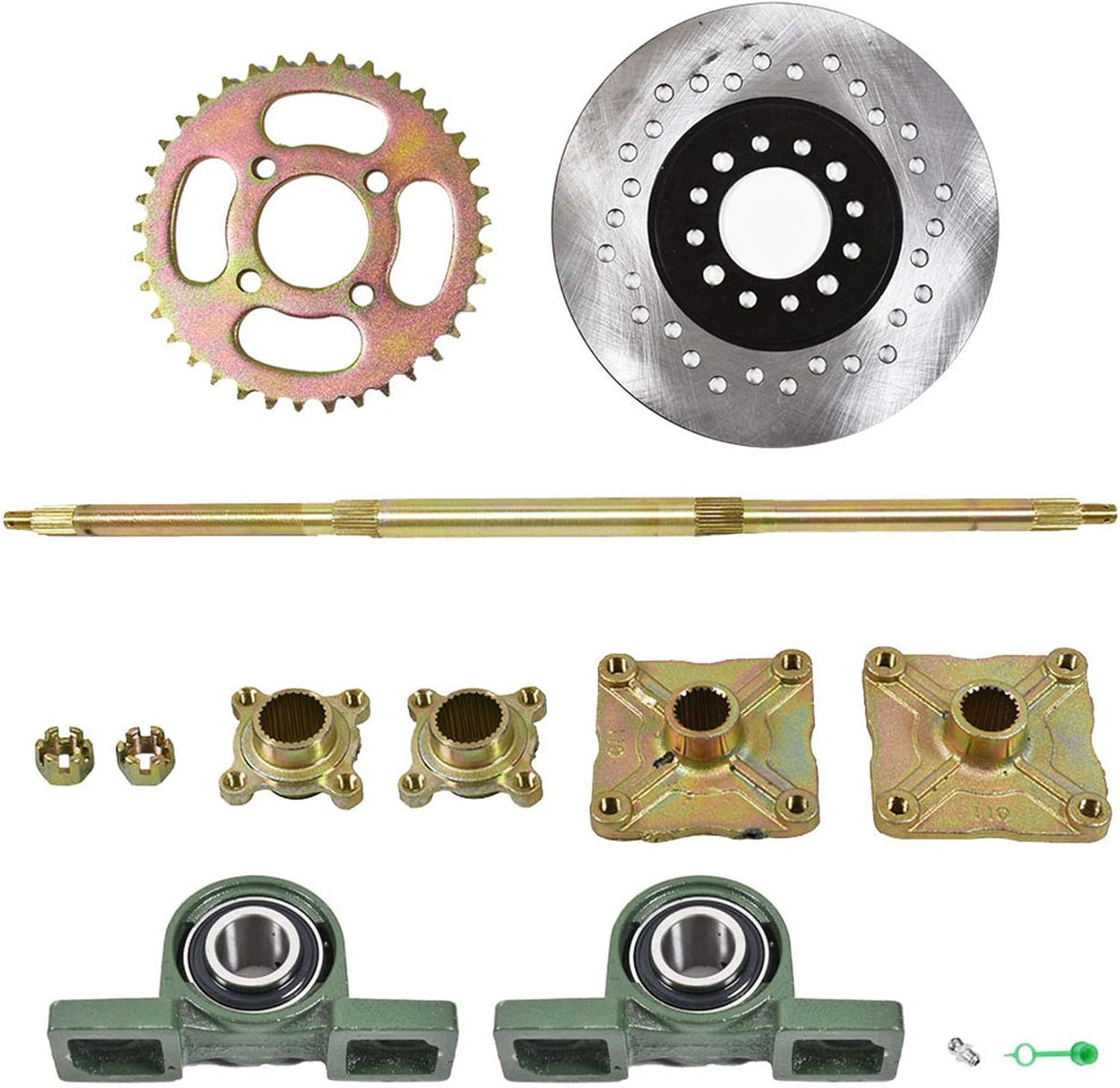 1.2x 32 Live Rear Axle Kit with Disc Rotor Wheel Hub for 428 Sprocket Go Kart ATV Quad Drift Trikes B30637