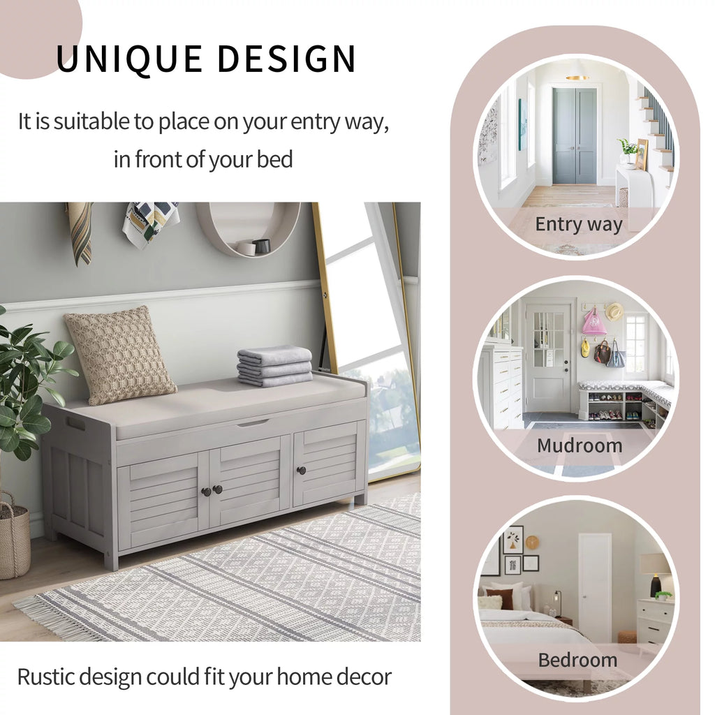 Gray Wash Storage Bench with Cushion T92778