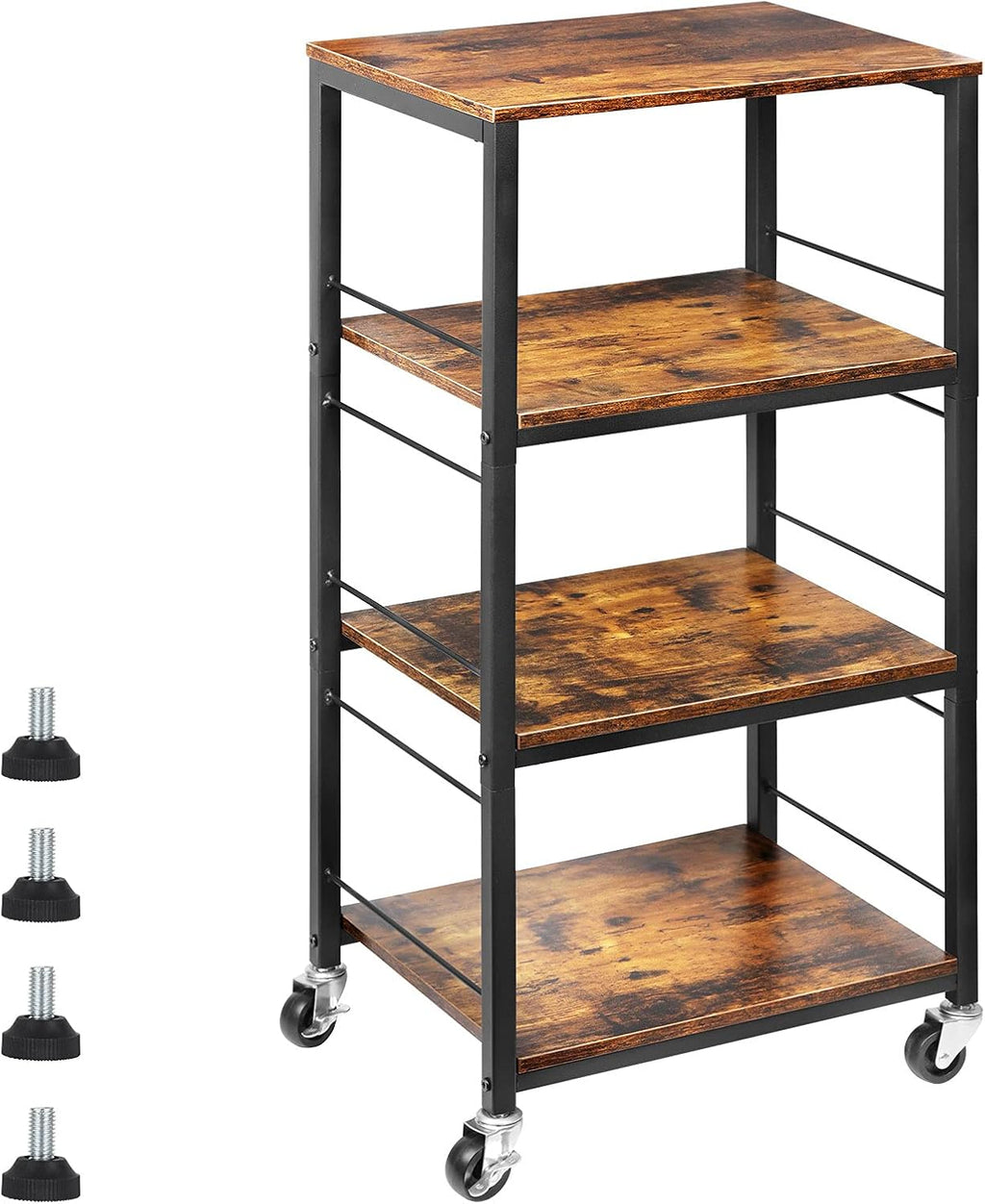 4-Tier Industrial Wood Serving Cart with Wheels N623