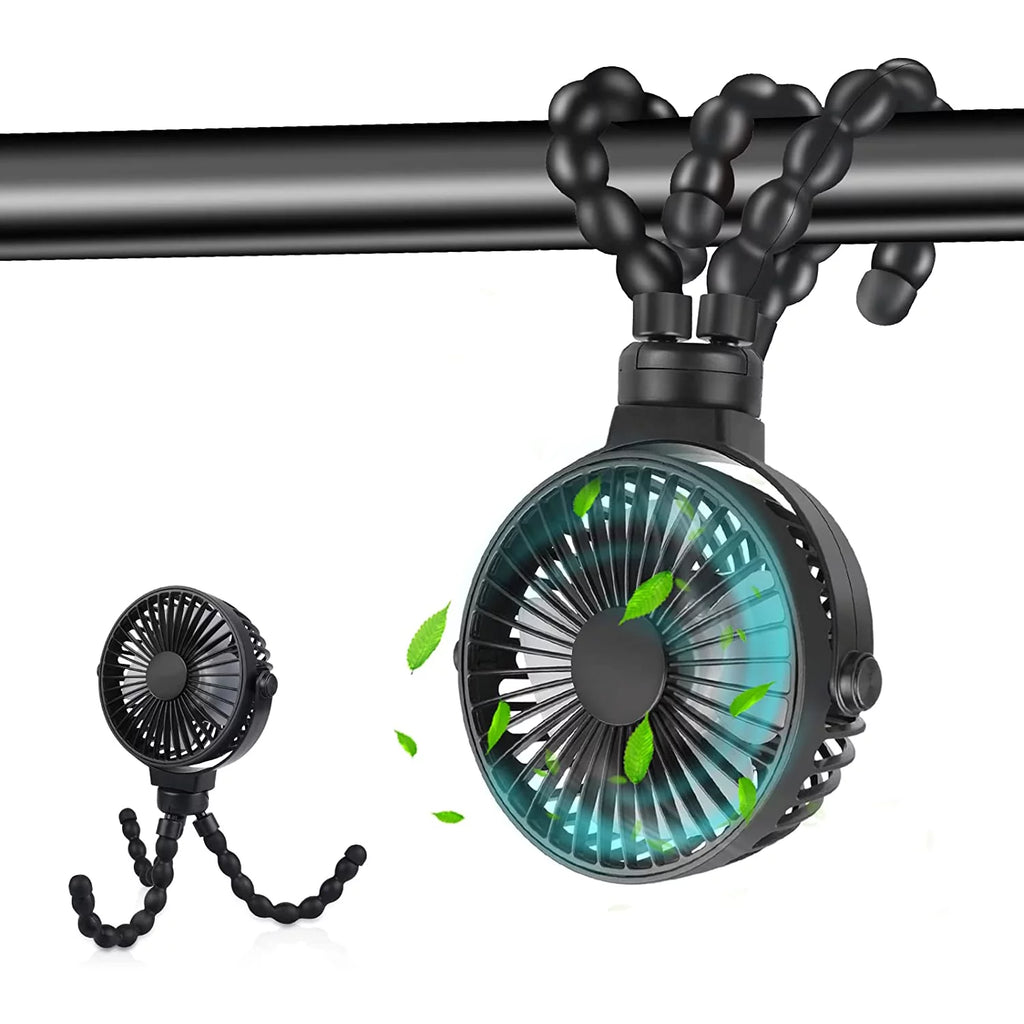 Portable Rechargeable Clip on Fan with Flexible Tripod Black O197
