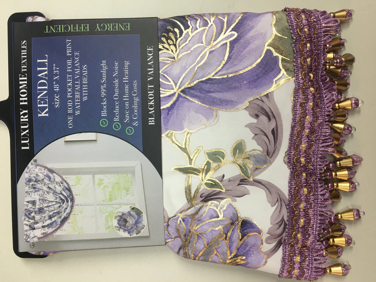 5 Piece Floral Blackout Curtain Set with Valances, 84" Long, Purple V803950