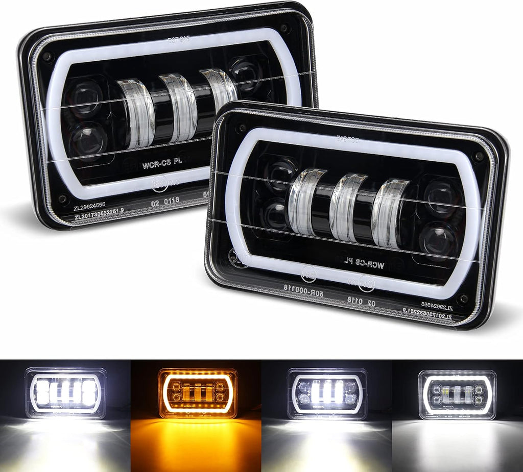 4x6 LED Headlights with White DRL Amber Turn Signal Halo Light G419434