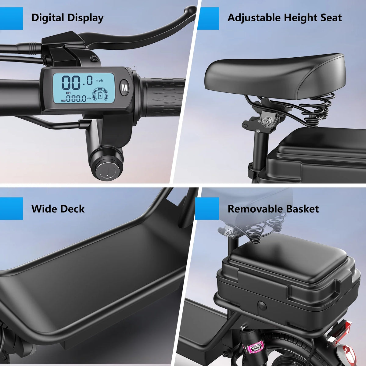 14" Tires 20MPH 25Miles Electric Scooter with Seat & Basket M112131