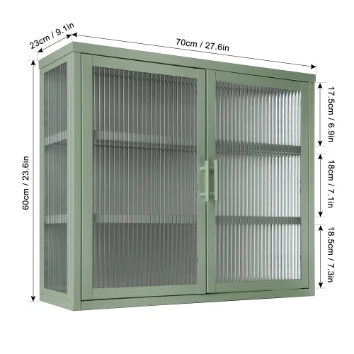 Haze Double Glass Door Wall Cabinet With Detachable Shelves Mint Green M558