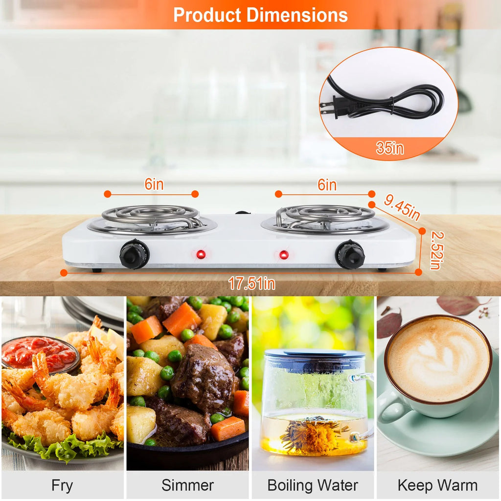 2000W Portable Electric Double Burner White F83782