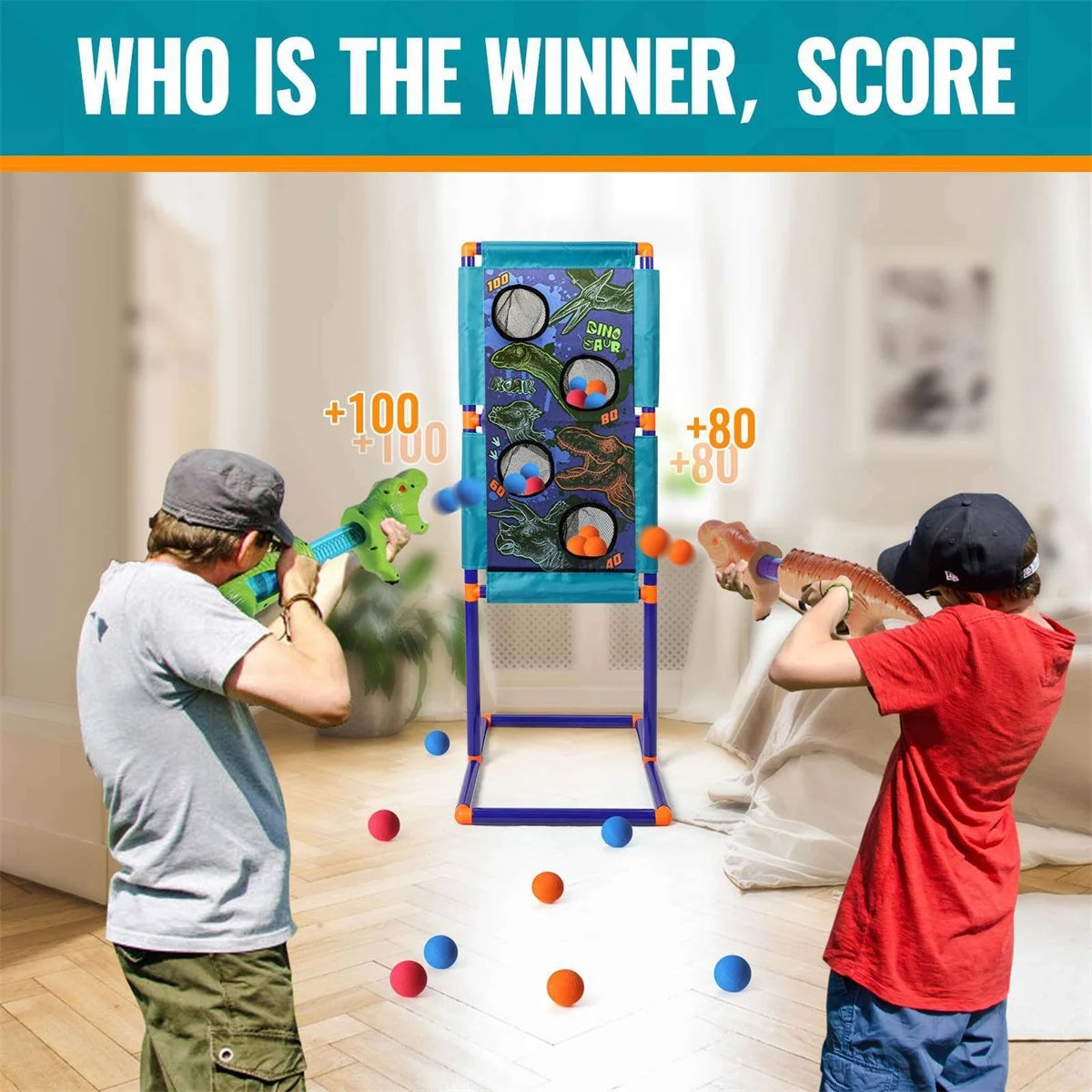 Dinosaur Shooting Game Toy with 2pk Foam Ball Popper Air Guns & 30 Foam Balls L27223