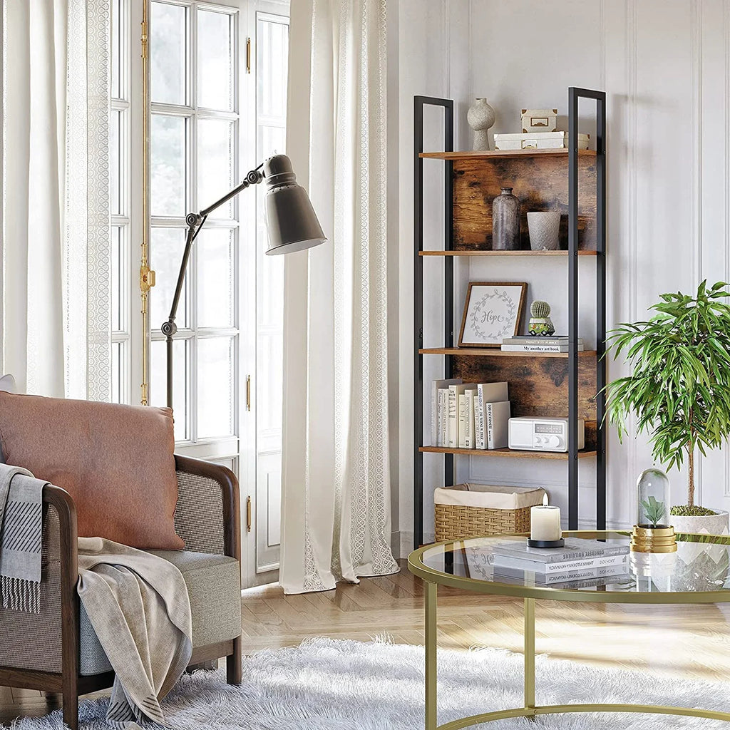 5 Shelf Rustic Brown and Black Bookshelf P739709
