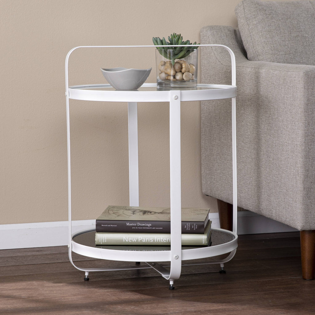 White and Black Glass-Top End Table U887385