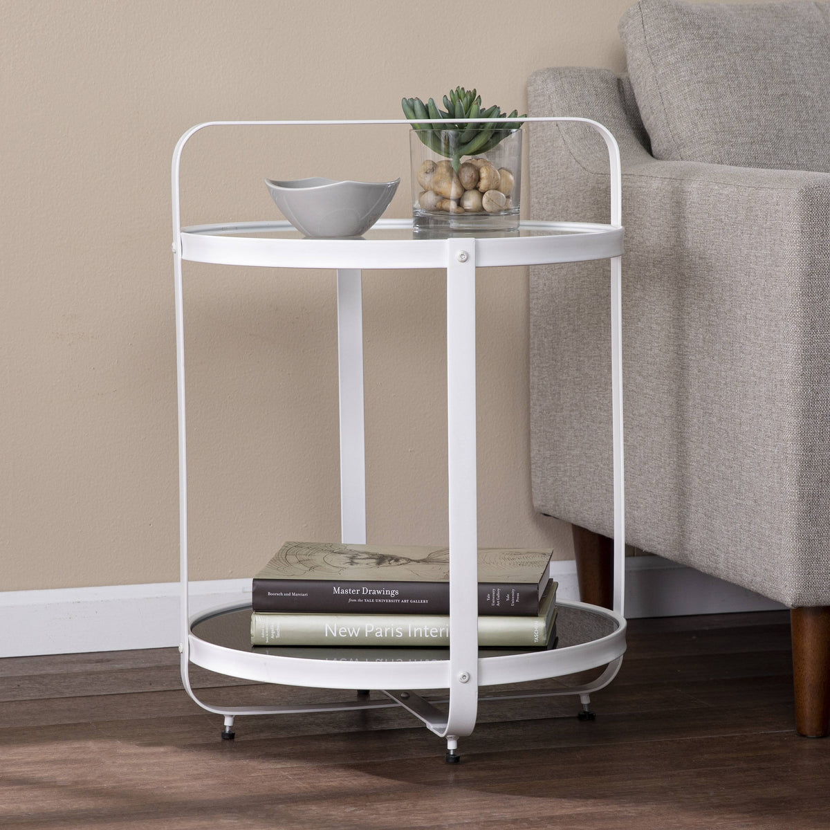 White and Black Glass-Top End Table U887385