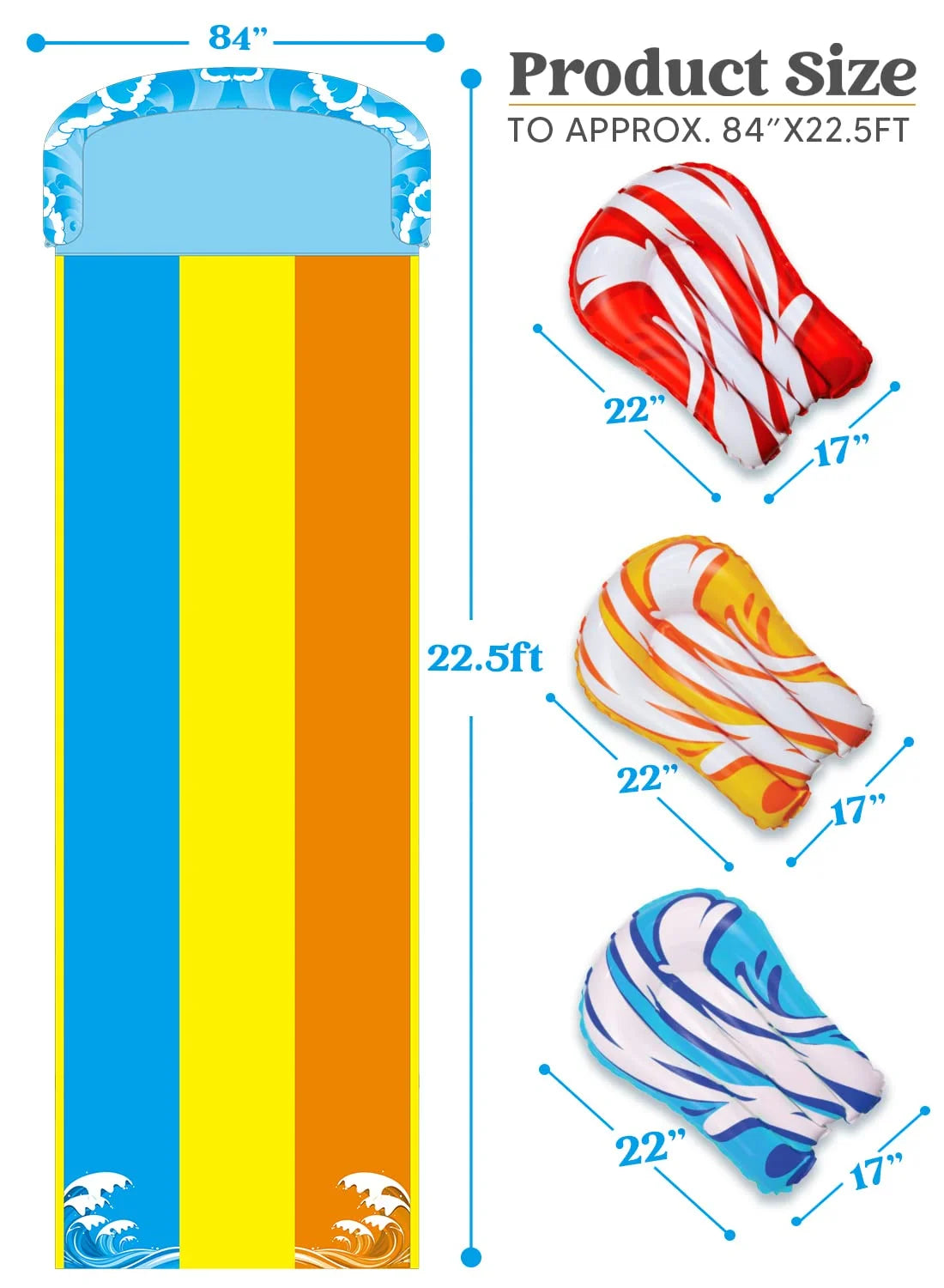 22.5ft Triple Water Slide and 3 Boogie Boards E875702