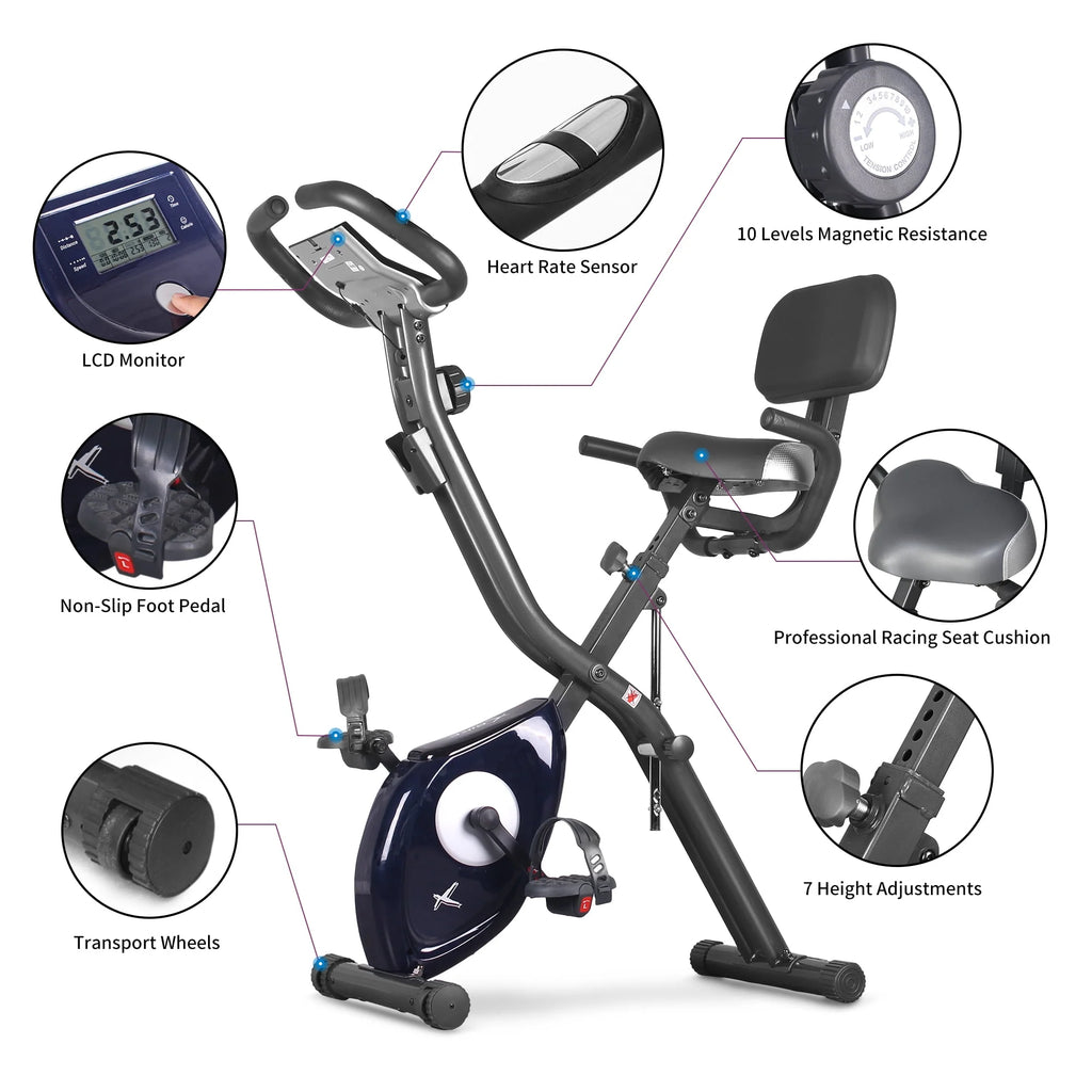 Folding Indoor Cycling Exercise Bike 10-Levels Resistance L9431