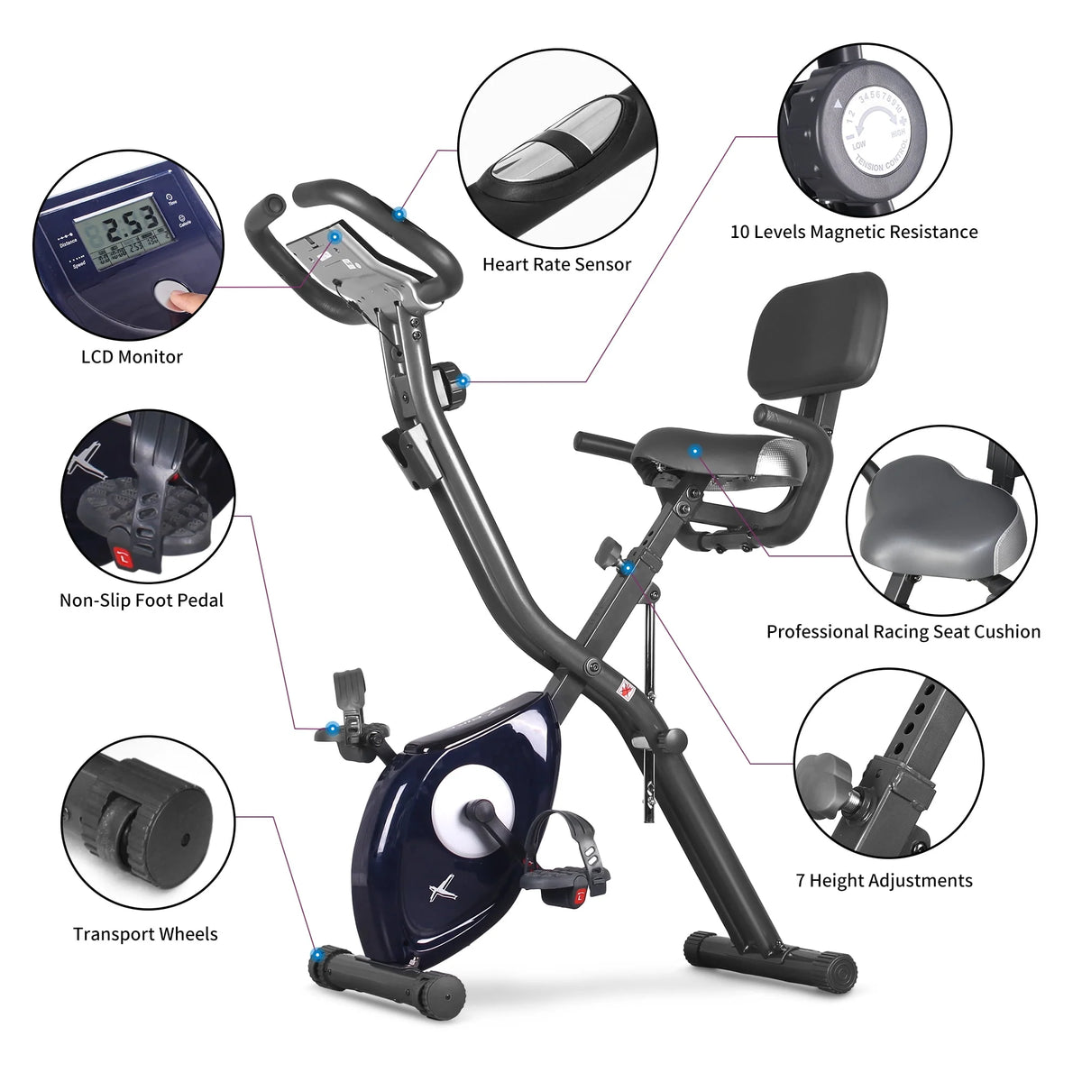 Folding Indoor Cycling Exercise Bike 10-Levels Resistance L9431