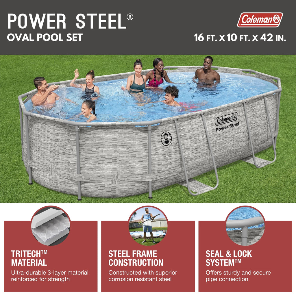 16 ft. x 10 ft. x 42 in. Oval Metal Frame Above Ground Pool Set S2816