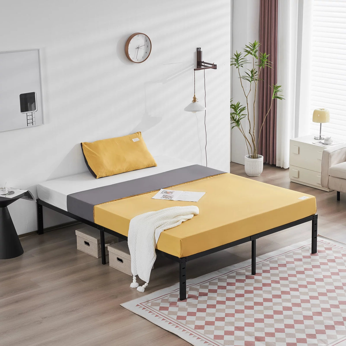 Black 14-Inch Tall Cal-King Metal Platform Bed Frame N137