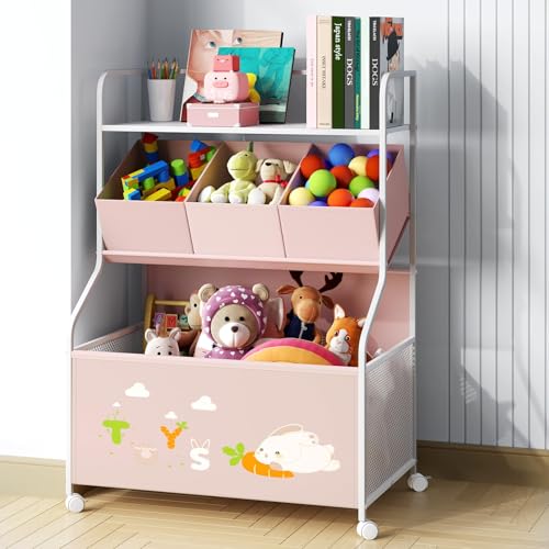 White 3-Tier Toy Storage Organizer with Wheels R3286