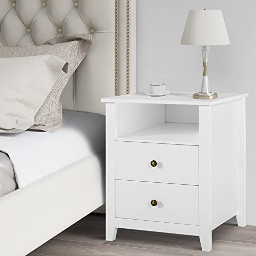 White Nightstands with Drawer Set of 2 Wood Bedside Tables A501000