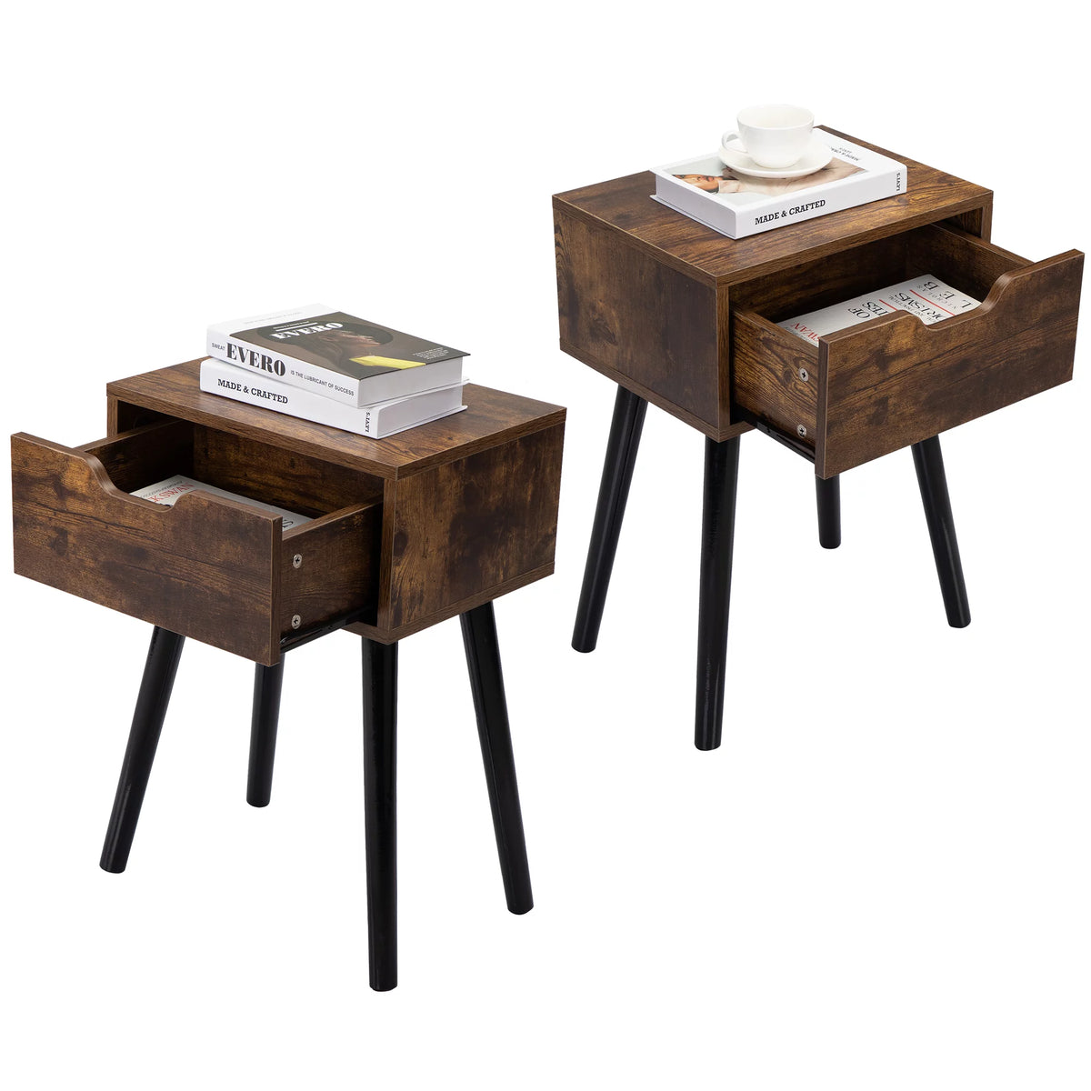 Set of 2 Nightstand Bedside Table with Drawer Storage F395