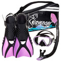 Black Silicone Snorkeling Set with Panoramic Mask, Trek Fins, Dry Top Snorkel & Gear Bag R443