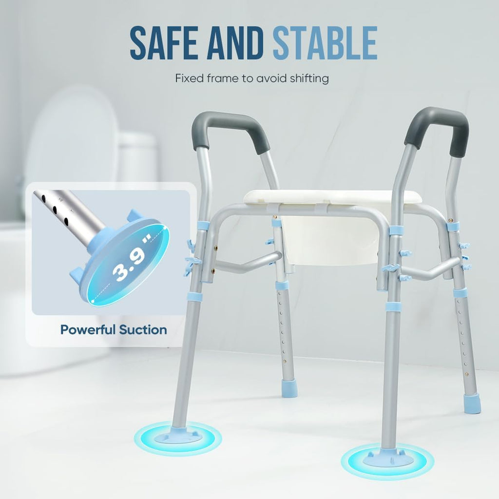 Stand Alone Raised Toilet Seat with Safety Frame, Height Adjustable Legs O3222