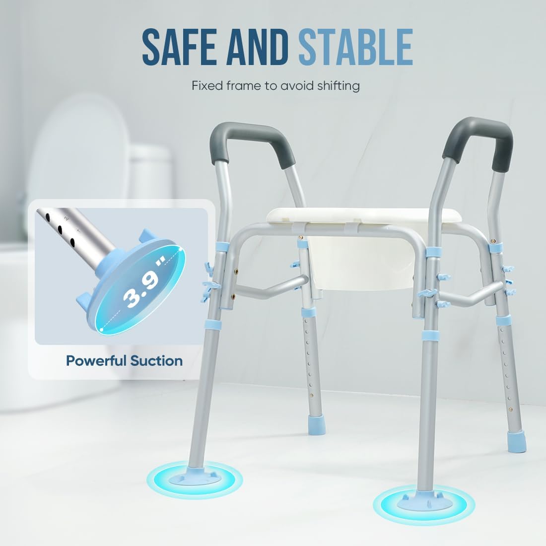 Stand Alone Raised Toilet Seat with Safety Frame, Height Adjustable Legs O3222