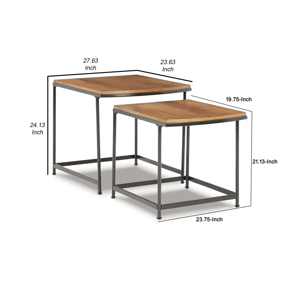 24 Inch 2 Piece Nesting End Tables Brown Black Metal Frame Z431262