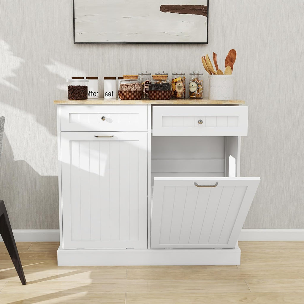 Double Tilt Out Trash Cabinet with Wood Tabletop E9427