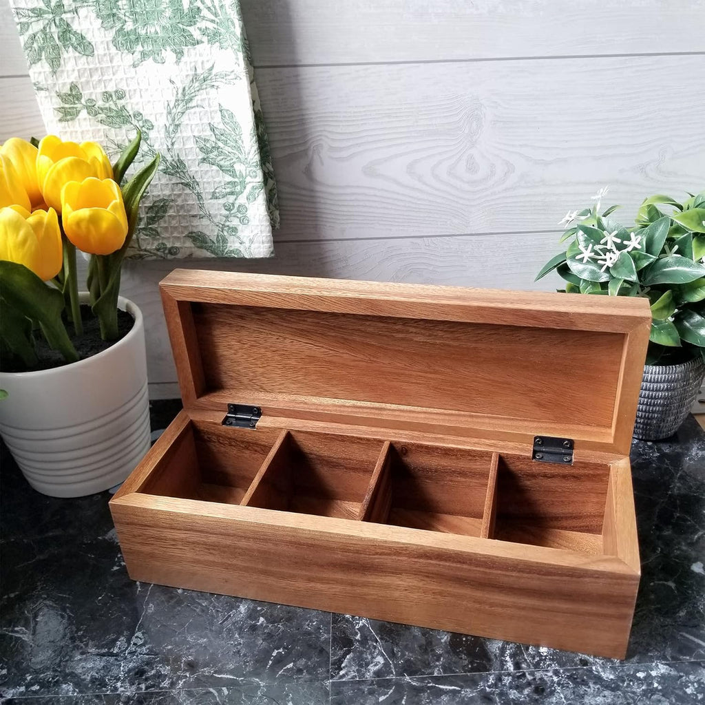 Acacia Wood Tea Box with 4 Sections I17797