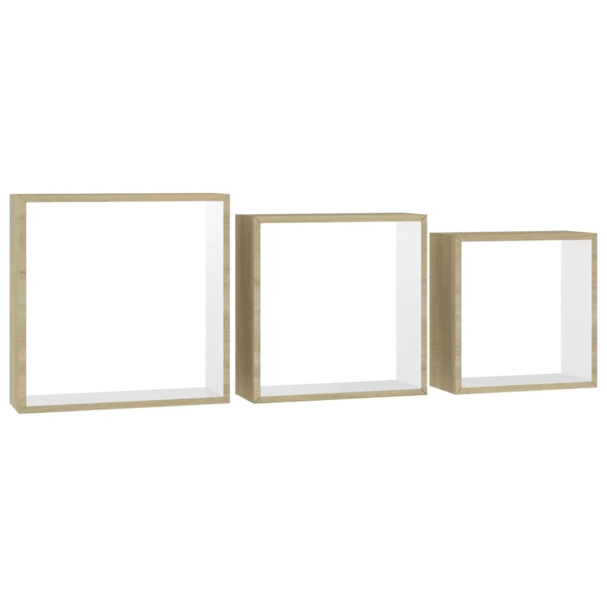 Set of 3 White Sonoma Oak MDF Wall Cube Shelves G4521