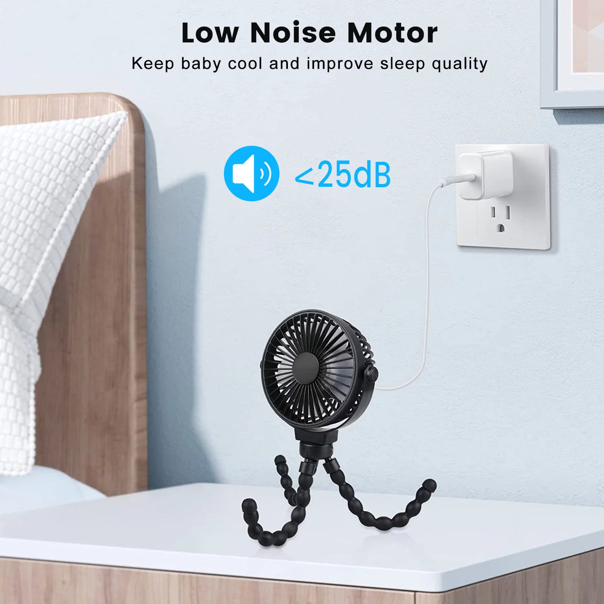 Portable Rechargeable Clip on Fan with Flexible Tripod Black O197