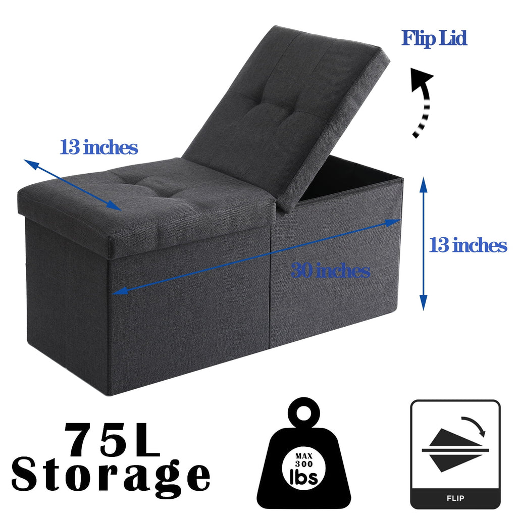Linen Fabric Storage Ottoman Bench D309784