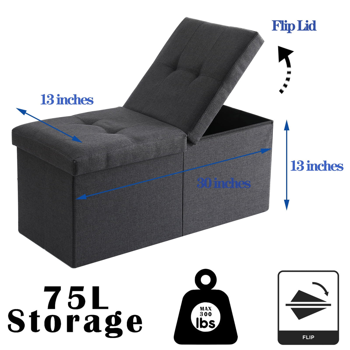 Linen Fabric Storage Ottoman Bench D309784