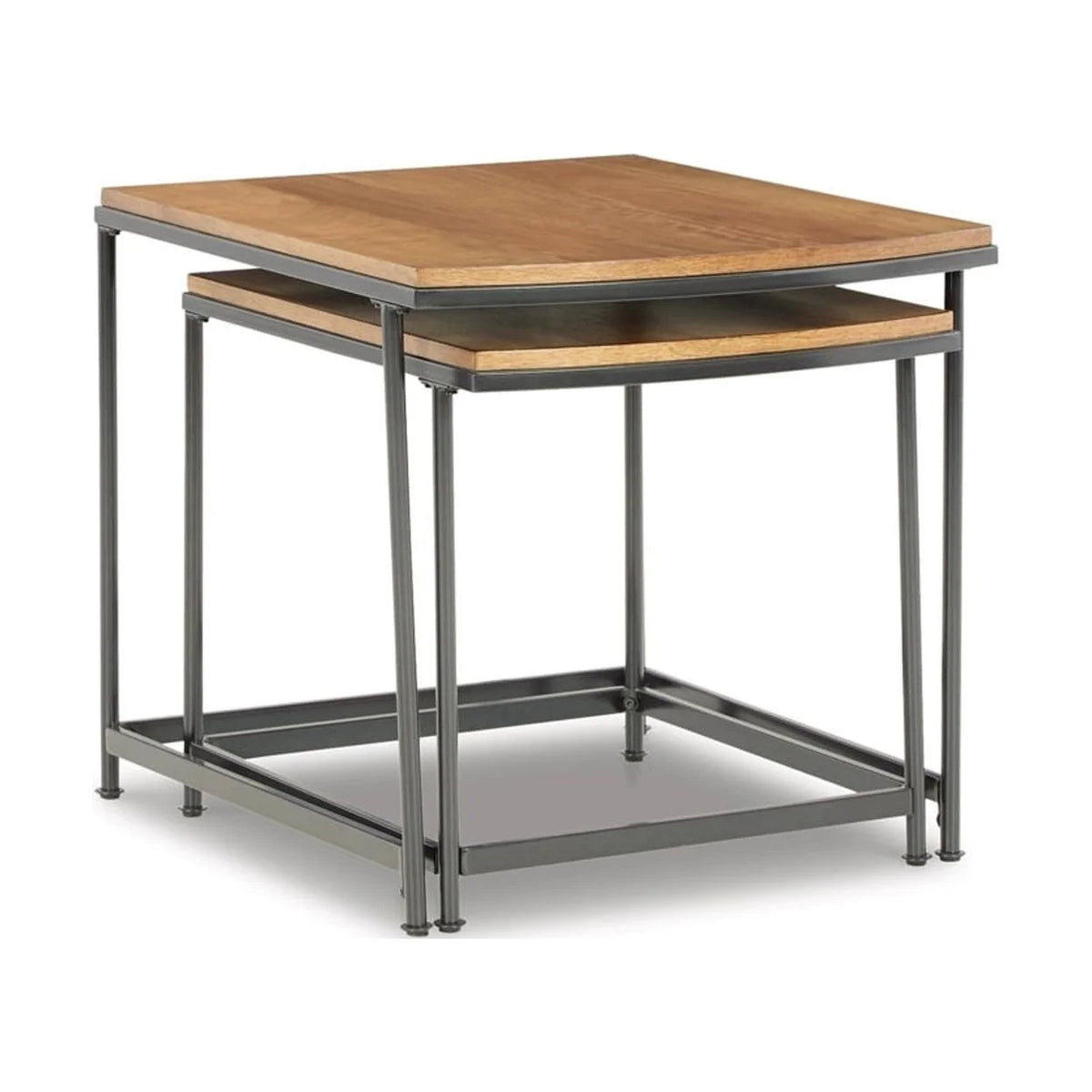 24 Inch 2 Piece Nesting End Tables Brown Black Metal Frame Z431262