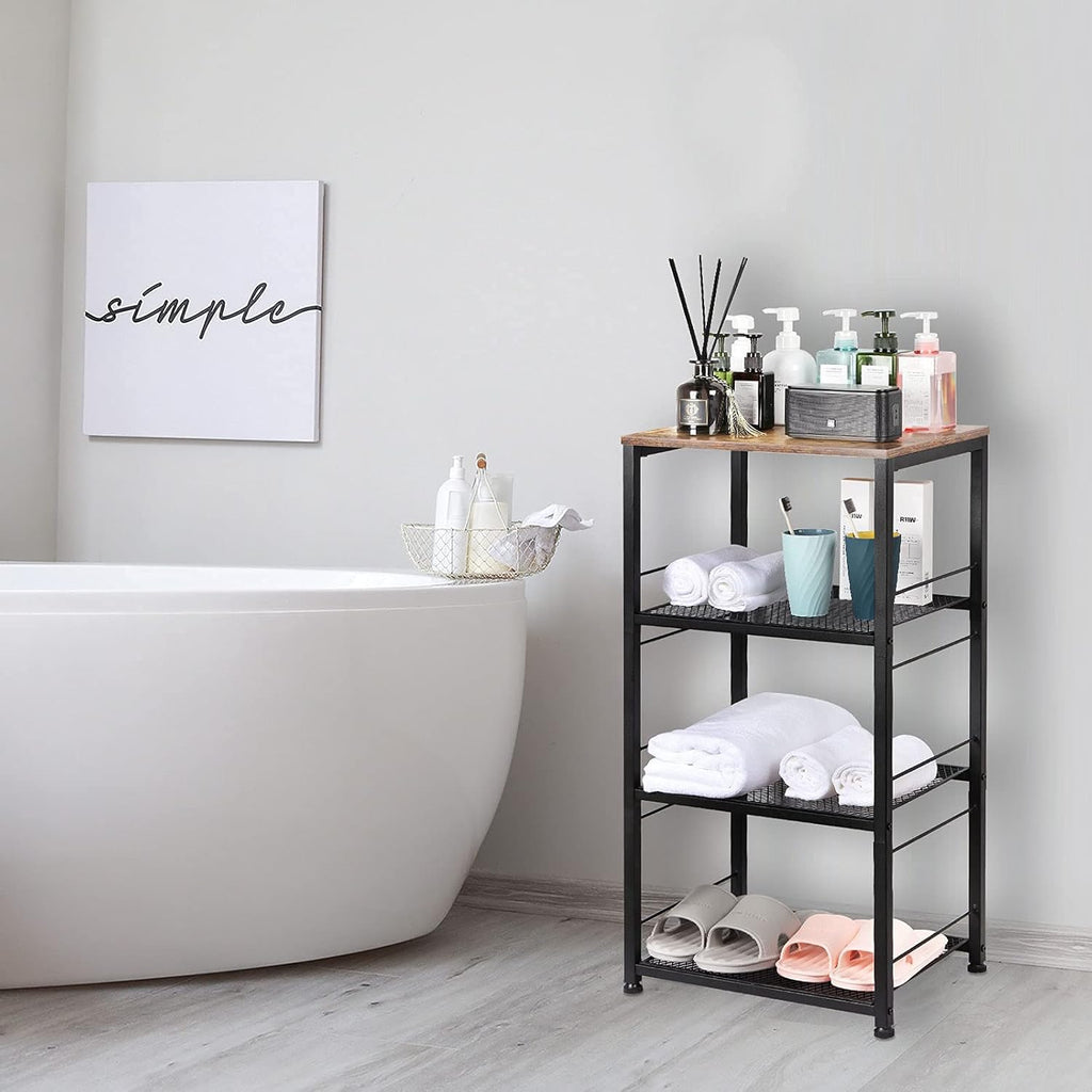 4-Tier Industrial Wood Serving Cart with Wheels N623