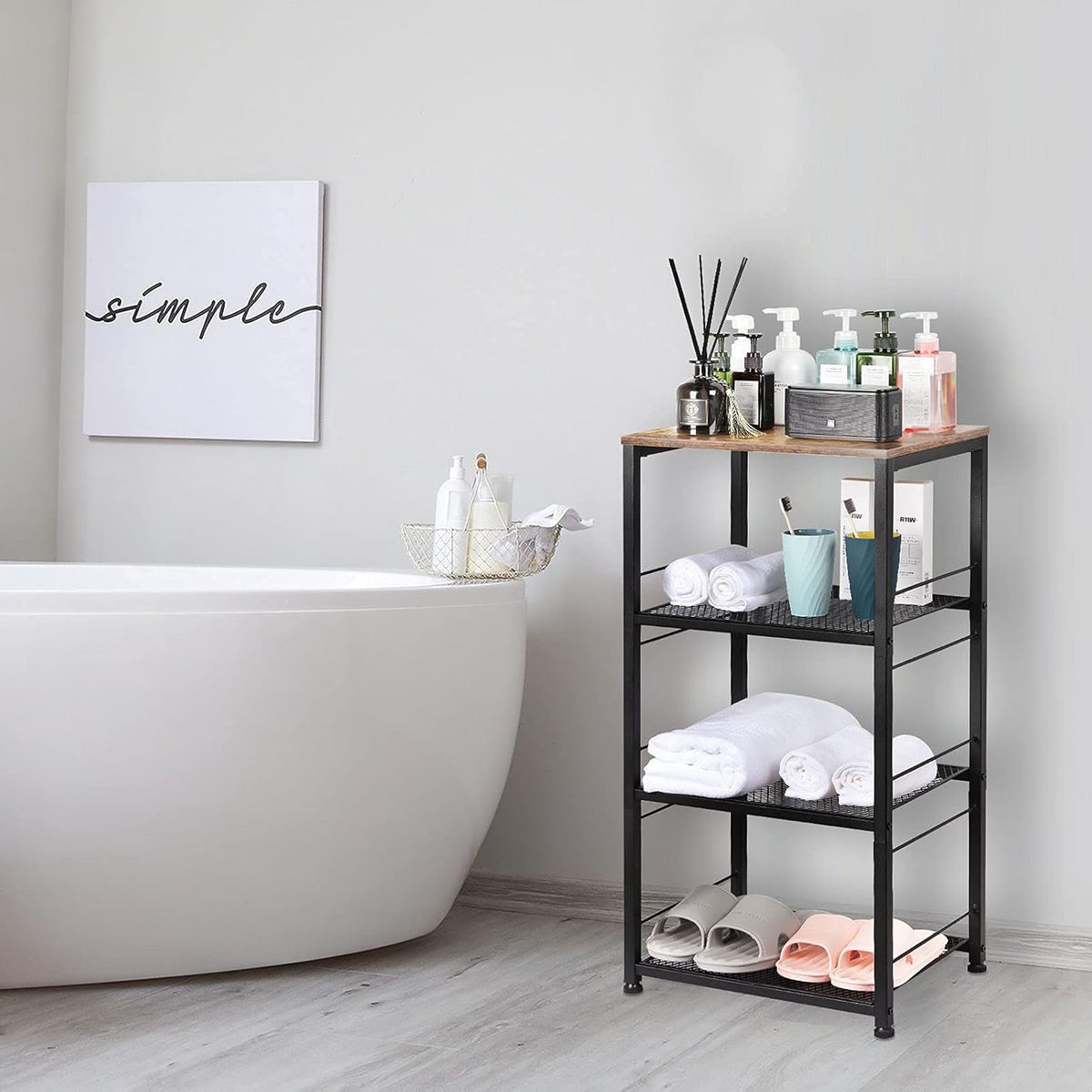 4-Tier Industrial Wood Serving Cart with Wheels N623
