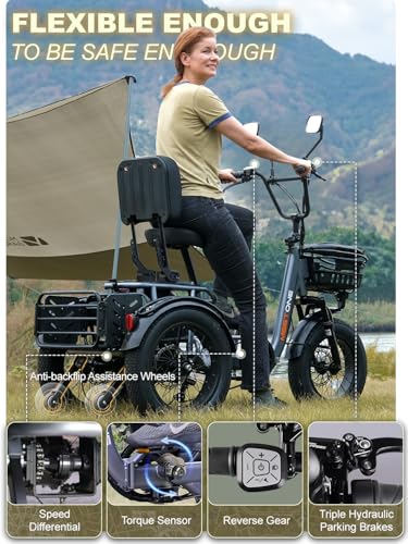 1200W 48V 20AH 18''×4'' Fat Tire Folding Electric Tricycle A89575