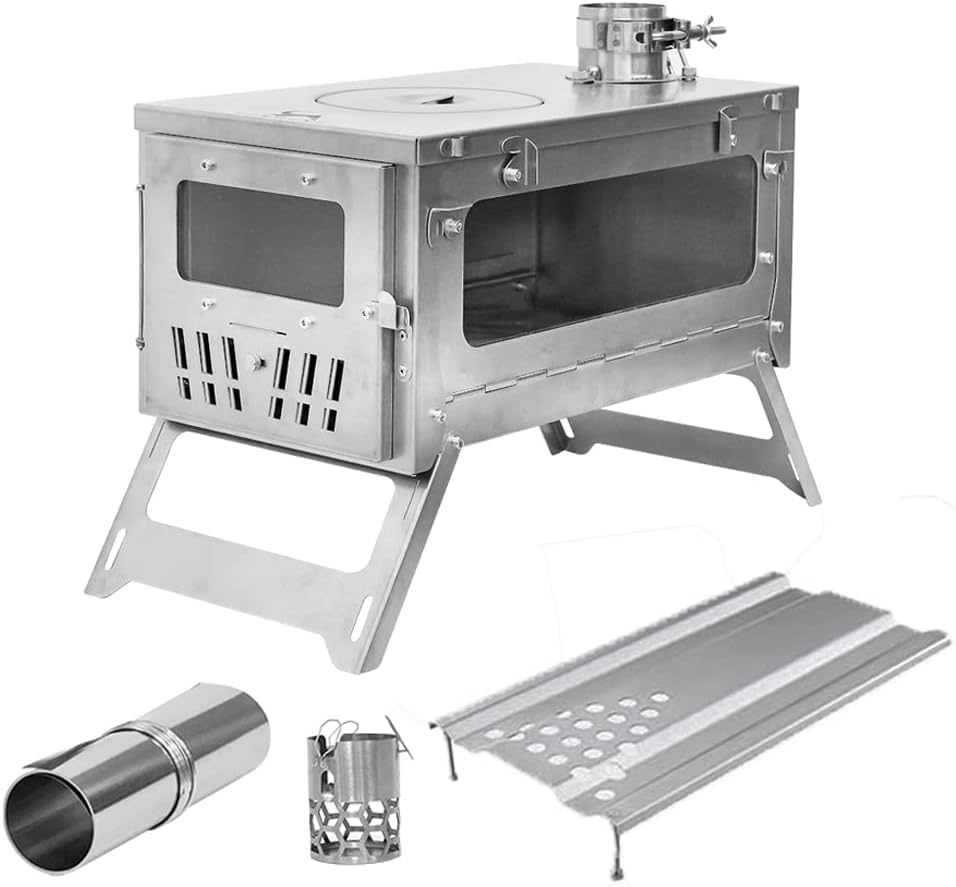 15inch Wood Burning Stove Folding Portable with 9.84ft Pipes A462