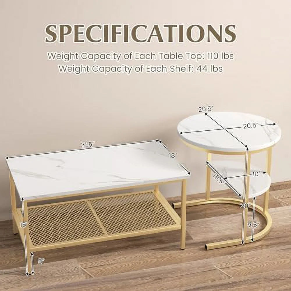 2 PCS Faux Marble Top Coffee Table Set G9003