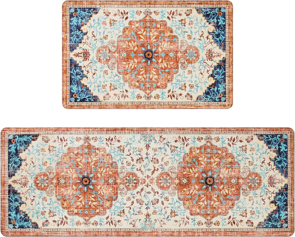 2pcs Waterproof Non Slip Kitchen Mat 0.4" Thick Cushioned Rug 17"x48"+17"x28" Orange Y931