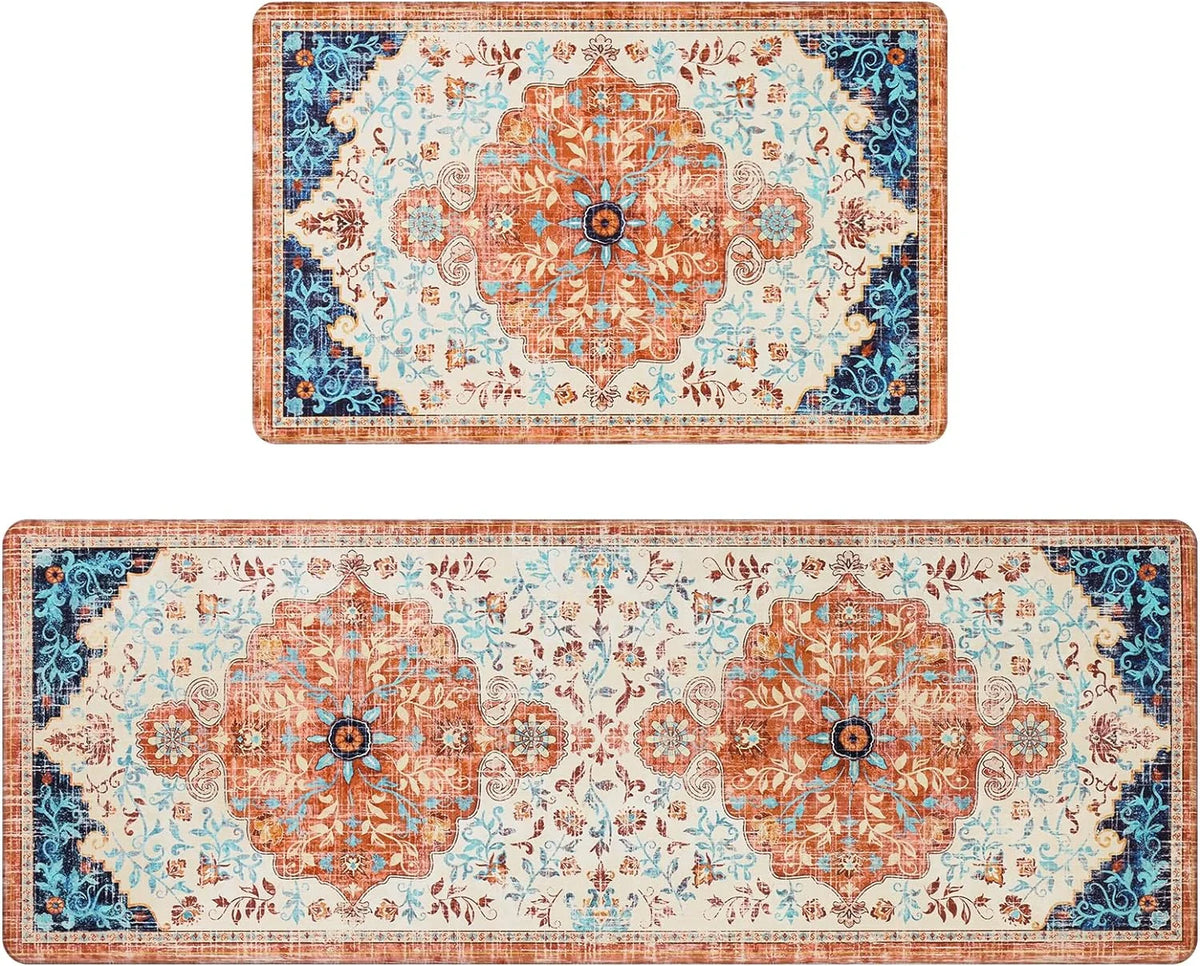2pcs Waterproof Non Slip Kitchen Mat 0.4" Thick Cushioned Rug 17"x48"+17"x28" Orange Y931