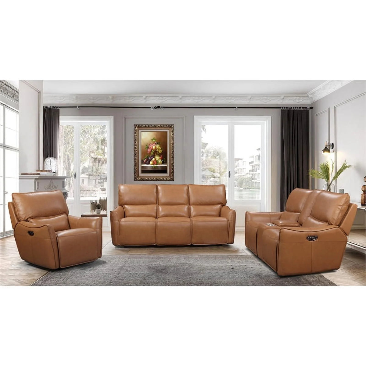 Desert Brown Leather & Hardwood Sofa V917494