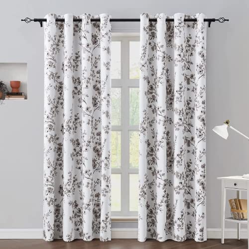 Taupe Floral Blackout Curtains, 52 X 84 Inches, 2 Panels N8695