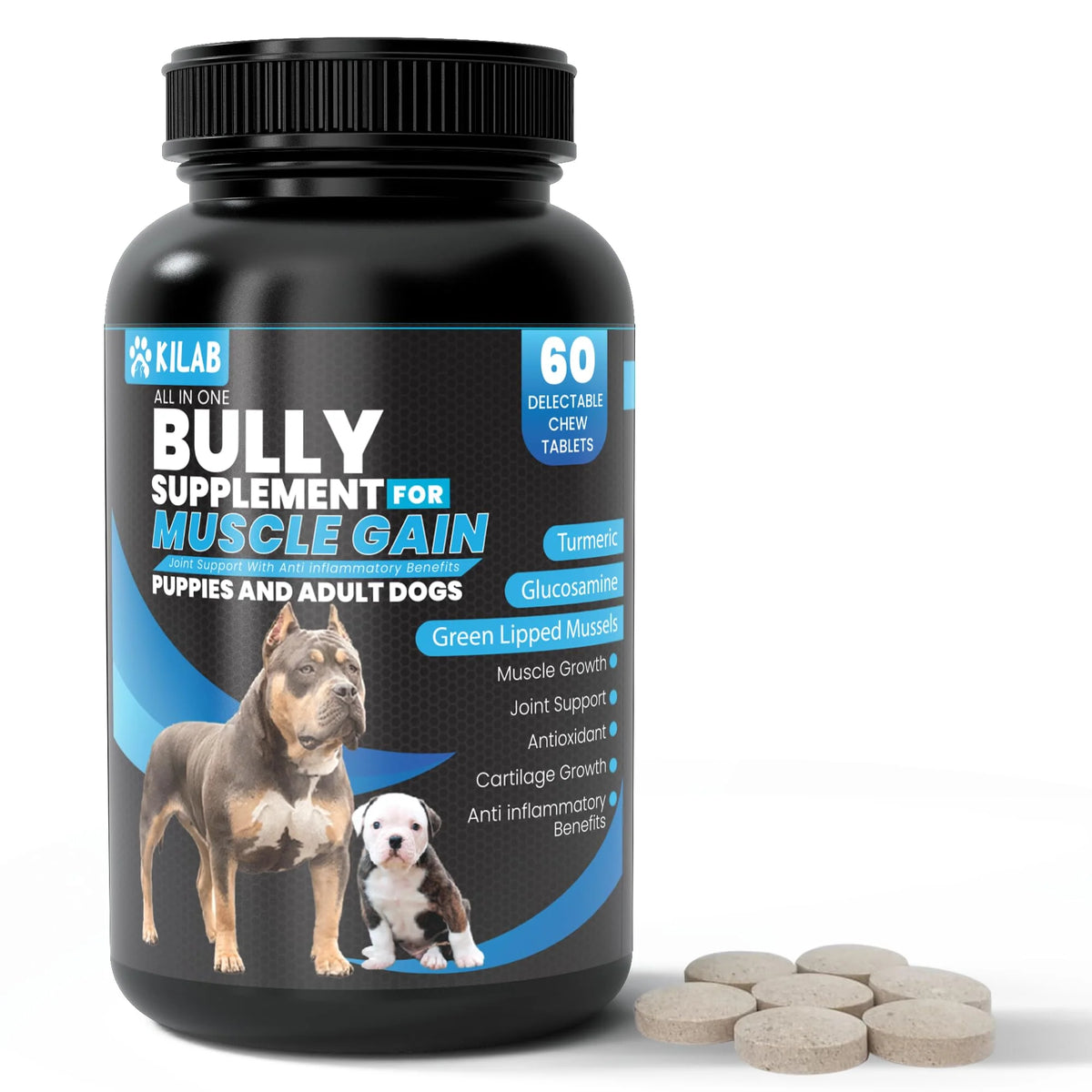 60-Count Dog Muscle Builder Supplement with Turmeric, Glucosamine, Green Lipped Mussels Y580