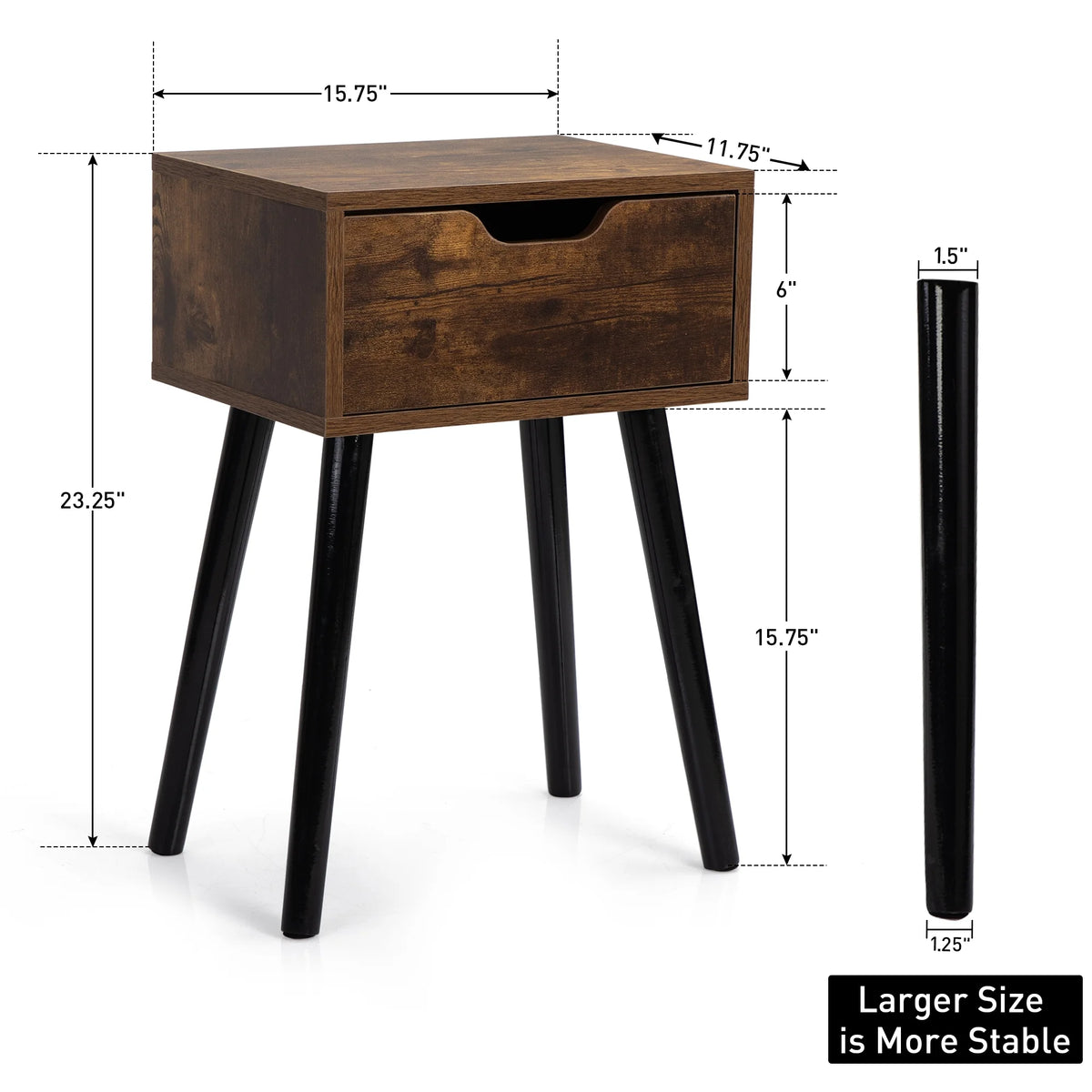 Set of 2 Nightstand Bedside Table with Drawer Storage F395