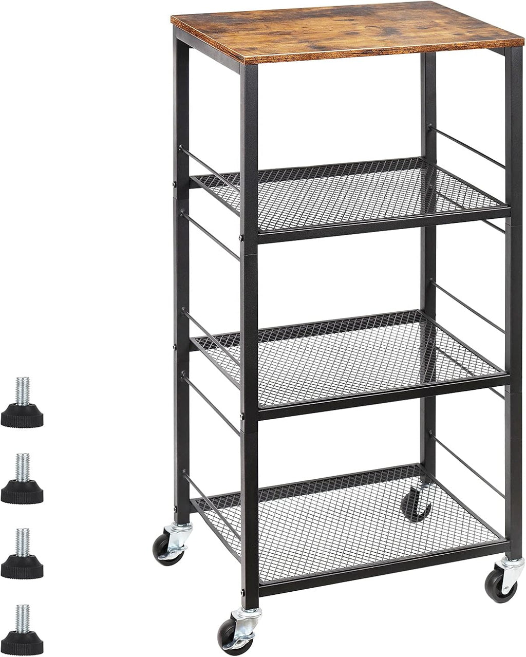 4-Tier Industrial Wood Serving Cart with Wheels N623